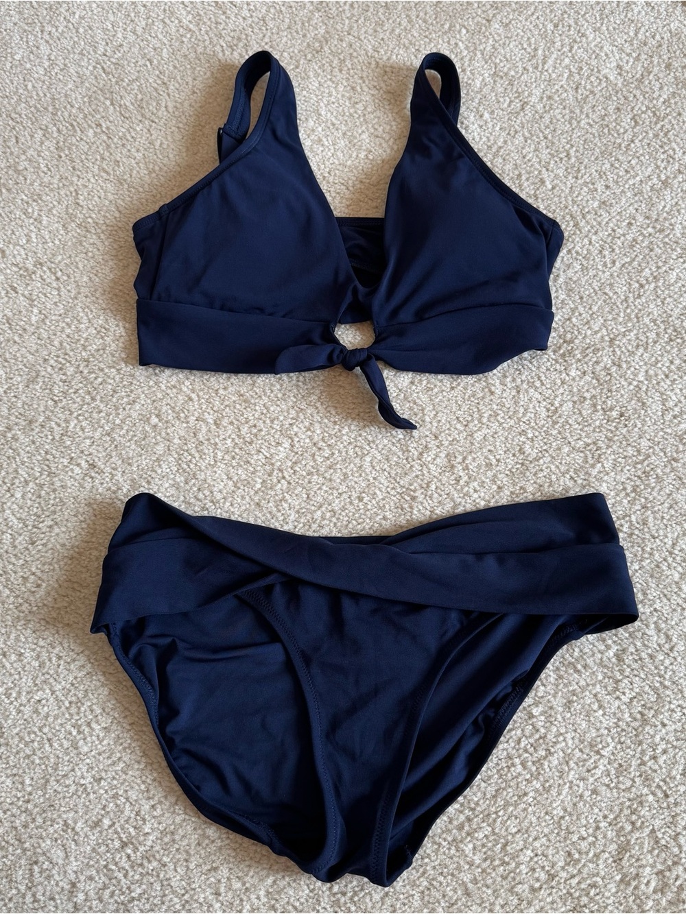 $200 Robin Piccone Ava Front Knot Top Twist Hipster Bottoms Navy 2 Piece Large*
